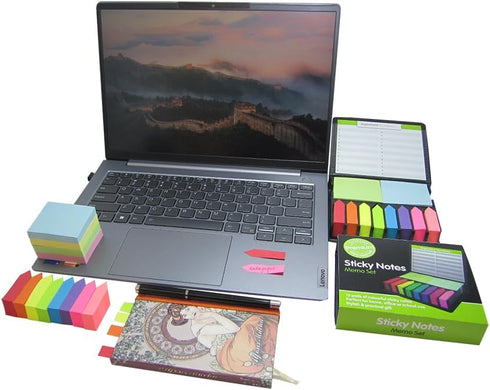 Cute Paper Boxed Self Sticky Notes Set, 2000 Pages Colorful Tape Flags, Arrow Flags, Memo Pads, 12 Colors with Holder