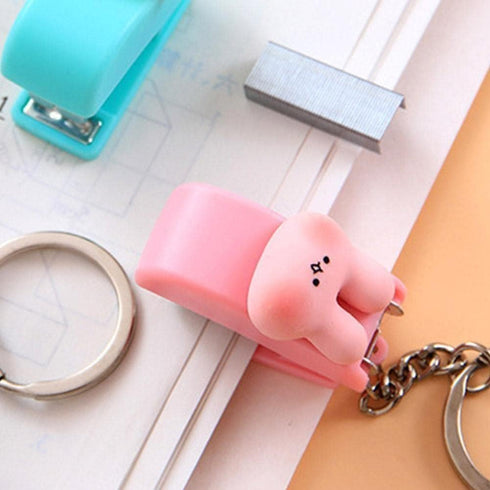 Pink Cute Mini Stapler with Cartoon Design, Portable Key Chain Organizer for Office Supplies, School