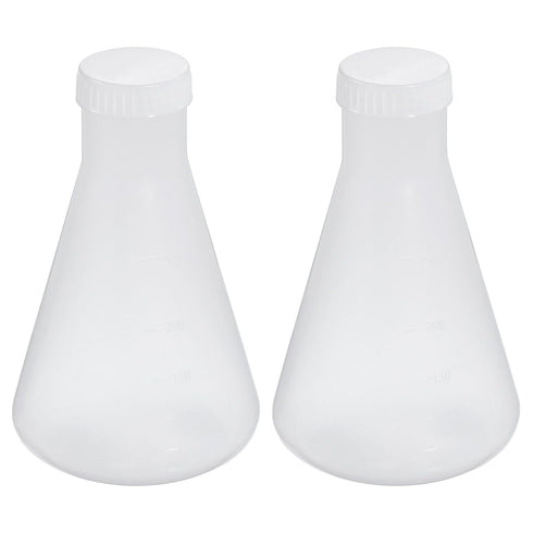 PATIKIL 250ml Plastic Erlenmeyer Flask, Clear, 2 Pack Narrow Mouth Conical Flask with Screw Caps for Laboratory