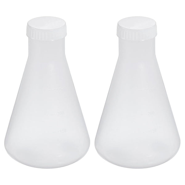 PATIKIL 250ml Plastic Erlenmeyer Flask, Clear, 2 Pack Narrow Mouth Conical Flask with Screw Caps for Laboratory