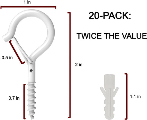 HEDGBOBO 20 Pack 40 lbs2.2" Q Hanger Hooks with Safety Buckle, Rustproof Screw Hooks for Hanging String Lights, Bird