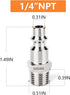 GASHER 5PCS Industrial Air Plug, 304 Stainless Steel 1/4"NPT Male, 1/4" High Flow Pneumatic Plugs by GASHER