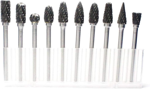 10pcs 1/8" Shank Tungsten Steel Solid Carbide Rotary Files Diamond Burrs Set for Woodworking Drilling Carving