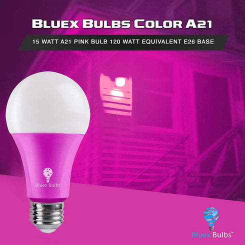 2 Pack BlueX LED A21 Pink Light Bulbs, 15W (120Watt Equivalent), E26 Base, Party Decoration, Holiday Lighting