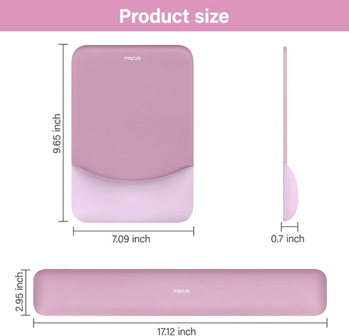 MOSISO Wrist Rest Support for Mouse Pad & Keyboard Set, Ergonomic Non-Slip Base, Pain Relief, Mauve Pink