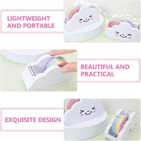 LUOZZY 2 PCS Cloud Tape Dispenser, Cartoon Desktop Tape Cutter with Rainbow Tape Roll Holder for Home Office