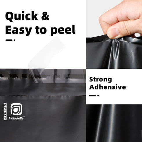 POLYSELLS 500 pcs Black Poly Mailers - 12x15.5 Inches Shipping Envelopes, Waterproof and Tear-resistant