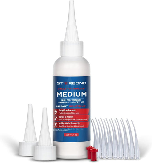 Starbond 4 oz. Medium CA Glue - Premium Cyanoacrylate Super Glue with Extra Cap and Microtips for Quick Fixes