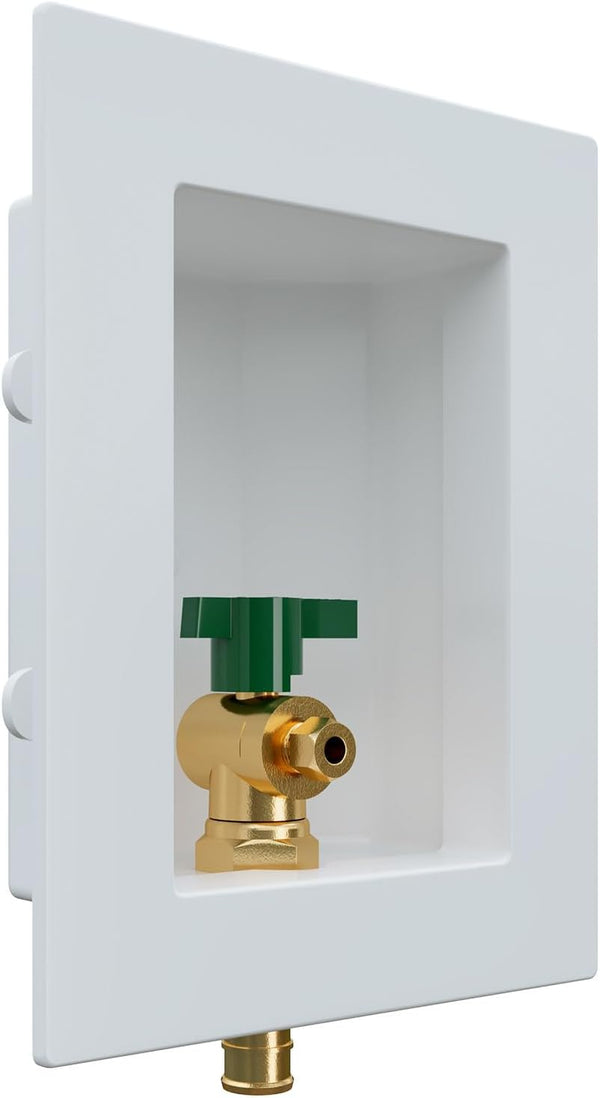 Ice Maker Outlet Box, 1/2 Inch Pex Crimp Inlet x 1/4 Inch OD Compression Outlet, Ice Maker Valve Wall Box
