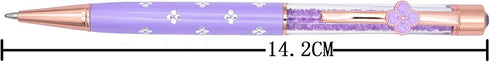 Gullor 6 Pieces Black Ink Pens: Medium Point Ballpoint Crystal Pen with Four-leaf Clover, Purple