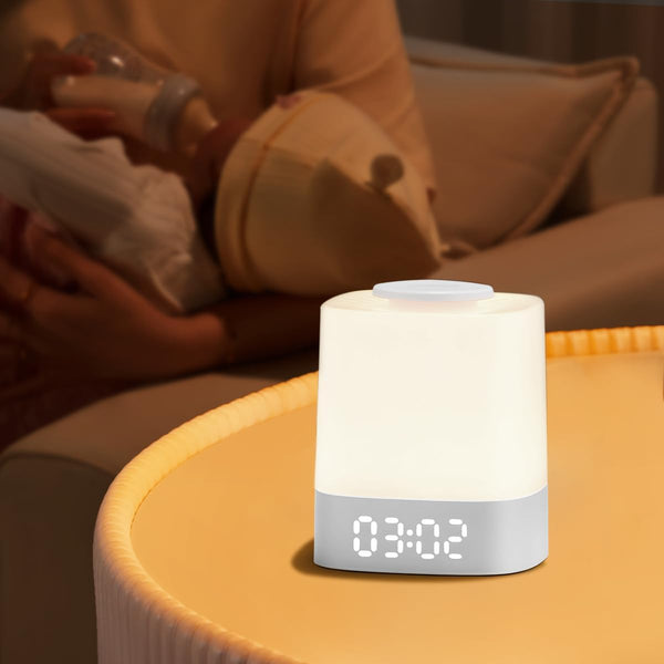 Lyridz LED Nursery Night Light with Clock, Portable Breastfeeding Table Lamp for