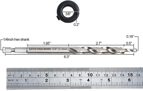 AUTOTOOLHOME 1/4 inch Hex Shank Pocket Hole Drill Bit | Replacement Twist Step Drill Bit with Depth Stop Collar |