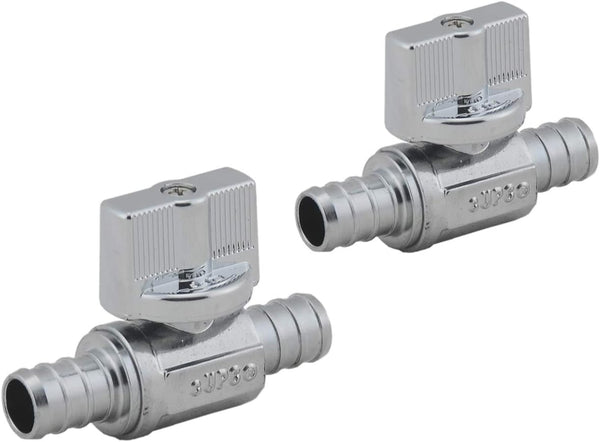 PEX Straight Stop Valve, 1/2-in x 1/2-in PEX 1/4 Quarter Turn LF Brass Chrome Plated Shut Off Valve (2-Pack)