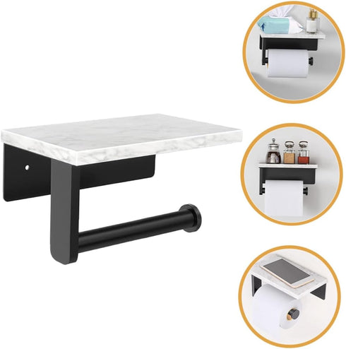 Alipis Stainless Steel Marble Toilet Paper Holder with Shelf Elegant Bathroom Napkin Organizer Wall Mount Design
