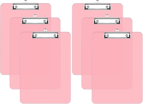 Rimilak Set of 6 Plastic Clipboards, Translucent 12.5 x 9 Inch Letter Size with Low Profile Metal Clip, Pink | Office