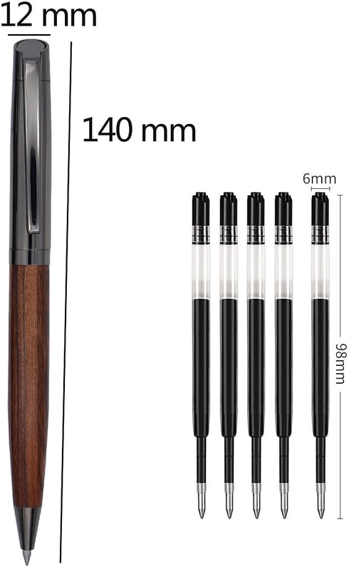 Elegant Wood Ballpoint Pen Set, Fancy Writing Pens with Black Ink and 4 Extra Refills, Graduation Gift Pen