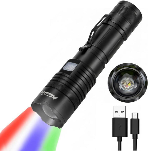 ALONEFIRE X37 Multicolor LED Flashlight 4 Color Change White Blue Green Red