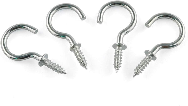 E-outstanding Cup Hook 50PCS, 1-1/4 Inch Self-Tapping Screw-in Ceiling Hanger, Round Open End Eye Bolt Hooks