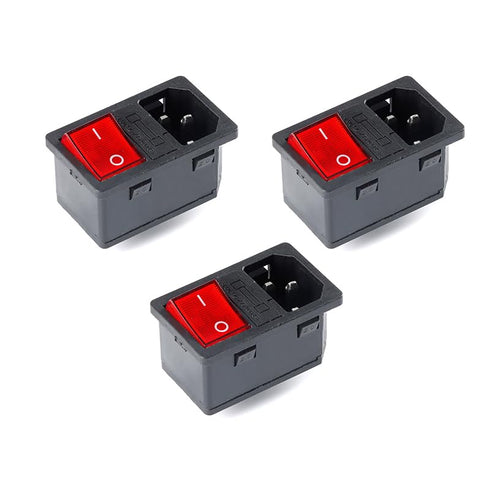 3PCS AC-14-F16 Power Switch, 10A 250V KCD4 Copper Power Socket Plug Fuse 3Pin Power Outlet