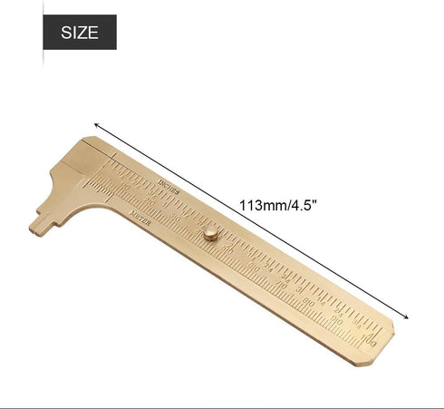 Handy Sliding Double Scales Vernier Caliper Ruler, Measuring Tool mm/inch, Brass Pocket Ruler 100mm