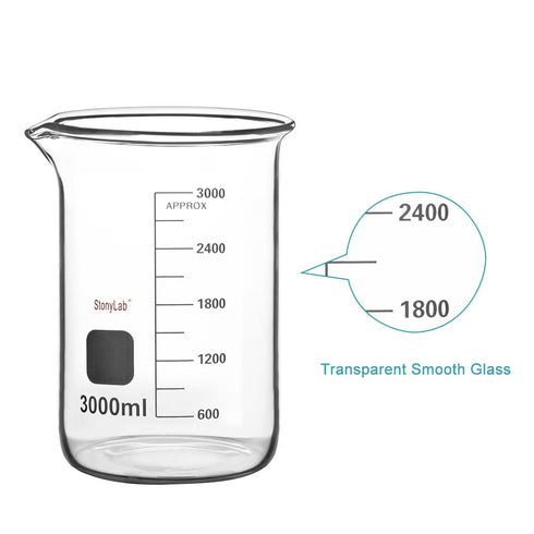 stonylab 1 Pack Glass Beaker, 3000 ml Borosilicate Graduated Low Form Griffin Beaker with Pouring Spout