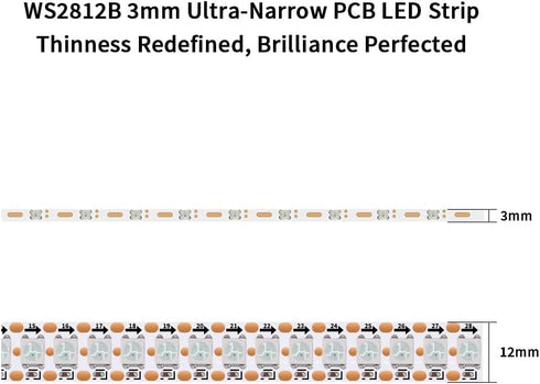 6.5FT WS2812B WS2812 3mm Strip,DC5V 100LEDs/m Ultra Narrow LED Individually Addressable Dream Color Flexible Smart