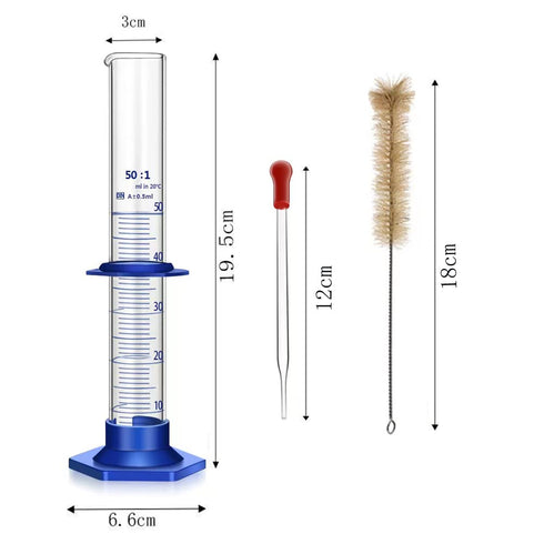 Thick Glass Graduated Cylinder Measuring Liquid Lab Cylinders with Anti-falling Plastic Base and Bumper Guards and Cylinder Brush (glass, 50ML)