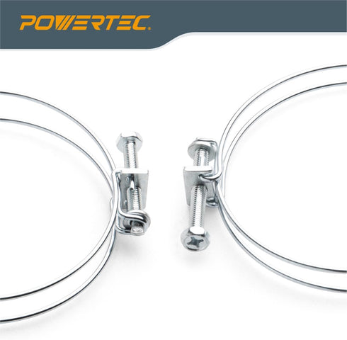 POWERTEC 70197 2-1/2 Inch Double Wire Hose Clamp - Adjustable for Dust Collector, 5 Pack (Color May Vary)