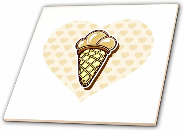 3dRose Vanilla Ice Cream Cone Over Heart 12 Inch Ceramic Tile