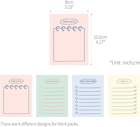 Monolike Memopad Sketch Planning Ver.2 design SET - 4 Packs, 4 Different Designs, 100 Sheets Per Pad, Total 400 Sheets, Note pads, Writing pads