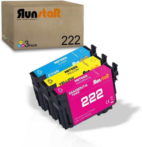 Run Star 3 Pack Remanufactured Ink Cartridge Replacement for Epson 222XL T222XL for Expression XP-5200 WF-2960