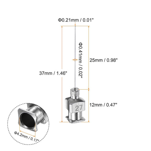30pcs 27Gauge Stainless Steel Dispensing Needles, 1" All Metal Glue Needle Tube Blunt Tips Luer Lock for Thick Liquids, Ink, Glue, Lab Use