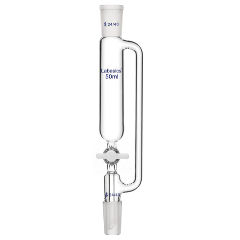 50ml Pressure Equalizing Addition Funnel, Borosilicate Glass Dropping Funnel 24/40 Joint with PTFE Stopcock for Lab