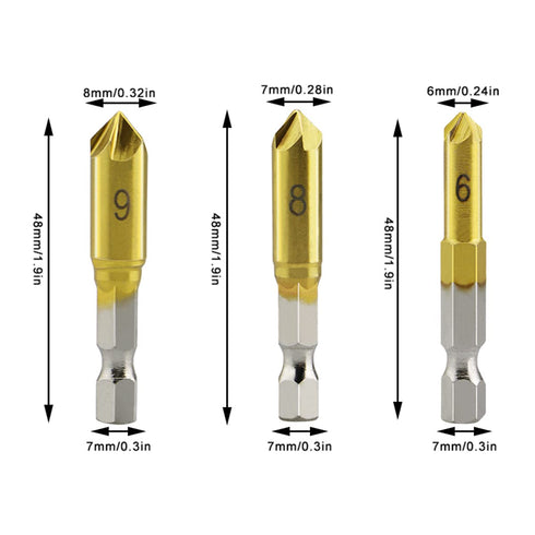 Countersink Drill Bit Set, 3 Pcs 5 Flute Counter Sinker Drill Bits for Wood Metal Quick Change