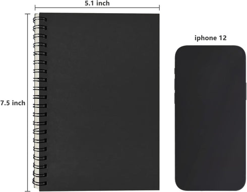 DSTELIN Blank Spiral Notebook, 3-Pack, Soft Cover, 100 Pages / 50 Sheets, 7.5 x 5.1 inch, 100GSM, Black Sketch Book
