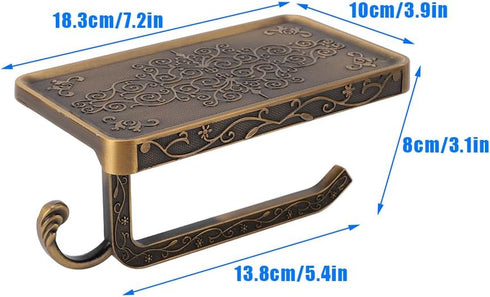 Vintage Toilet Paper Holder with Shelf,Aluminum Tissue Roll Wall Mounted,Toilet Shelf for Bathroom Accessories Mount