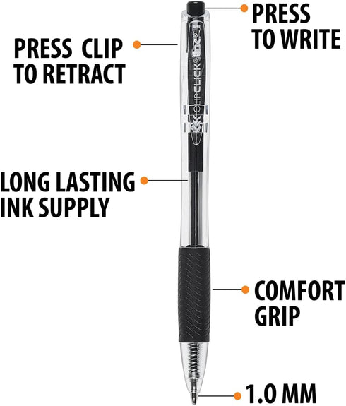 Inc. ClipClicks Retractable Ballpoint Pens, 75 Count, Bulk 1.0-mm Medium-Point Pen Set with Comfort Grip