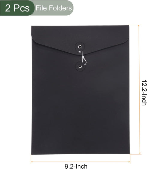 YOKIVE 2 Pack String Envelope File Folders, Paper Pocket Folder, Letter Size Jackets for Office, Black, A4