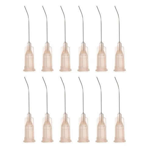 12pcs Blunt Tip Dispensing Needles, 26 Gauge 1" Angled Tips for Oil or Glue Applicator, Light Yellow