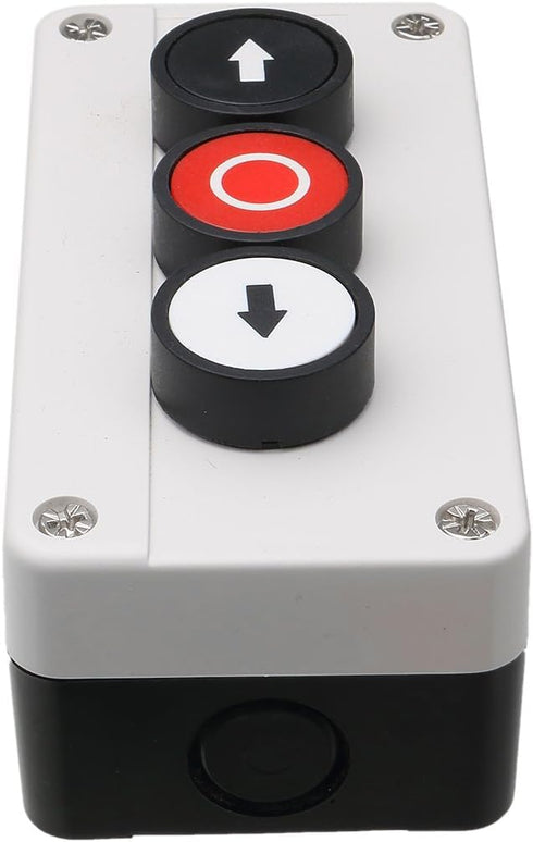 Hitommy 3-Button Control Station with Up Down Arrows, Stop Button, White and Black Housing, Industrial Push Button Box