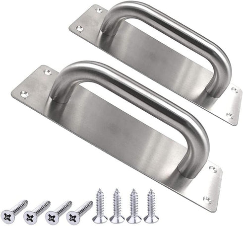 WANLIAN 2Pcs Pull Push Door Plate Handle - 8inch Stainless Steel Heavy Duty Barn Door Pull with Mounting Screws (Silver)