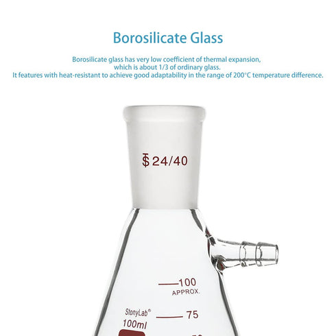stonylab Filtering Flask, 100 ml Heavy Wall Borosilicate Glass Filter Flask with 24/40 Standard Taper Outer Joint, Bolt