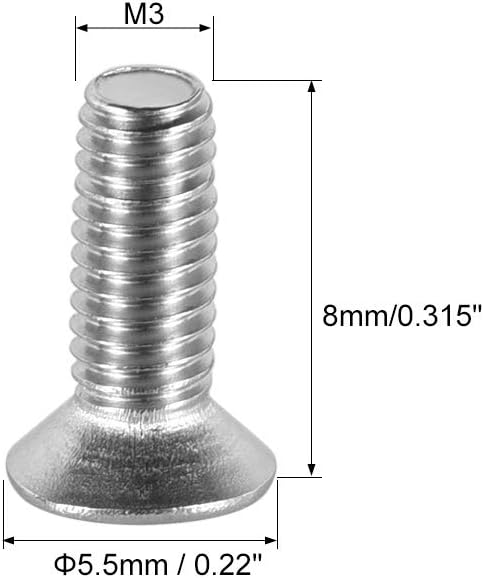 uxcell M3x8mm Flat Head Machine Screws, Phillips Cross Screw, 304 Stainless Steel Fasteners Bolts 50Pcs