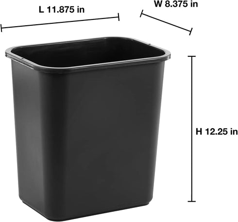 United Solutions 13 Quart / 3.25 Gallon Space-Efficient Trash Wastebasket, Fits Under Desk, Easy to Clean, Black