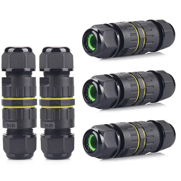 IP68 Waterproof 2 Way 2 Pin Junction Box, Electrical Cable Connector, 5 Pack 17.5A 400V M16 Wire Range