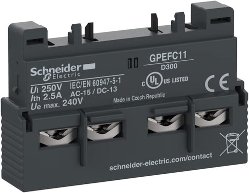 Schneider Electric GPEFC11 Easy TeSys Auxiliary Contact Block, 1 NO and 1 NC, Top Mount, for GP2E Manual Motor Starter