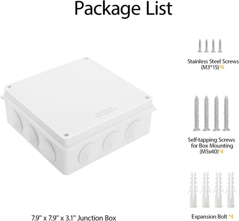 LeMotech ABS Plastic Dustproof Waterproof IP65 Junction Box Universal Electrical Project Enclosure White 7.9 x 7.9 x