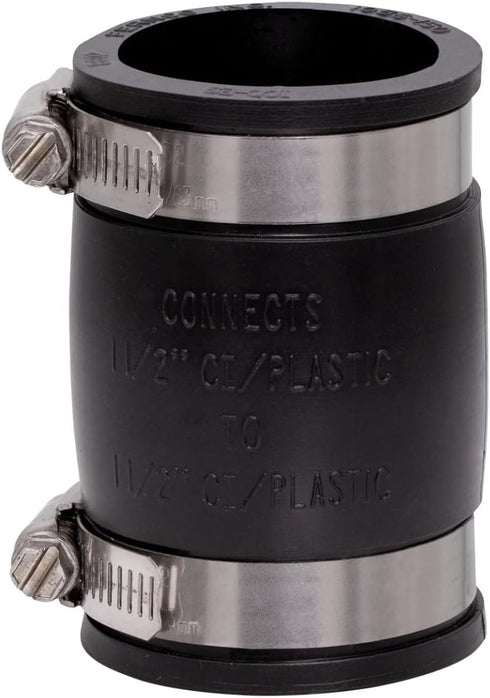 Fernco 1056-150 1-1/2-in. Flexible PVC Pipe Coupling for Cast Iron and Plastic Plumbing Connections 2-Pack by Fernco