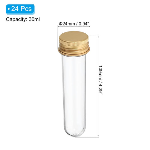 PATIKIL 30ml Plastic Test Tubes with Screw Caps, 24Pcs 109x24mm Tubes for Scientific Party Decoration Candy Bead Storage Bath Salt Lab Use, Gold Tone