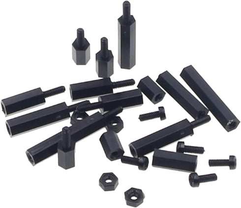 M2 Nylon Hex Male-Female Spacer Standoffs Screw Nut Assortment Kit - Black